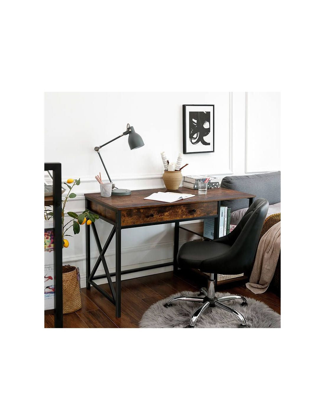 Birou Pentru Computer, Maro Rustic Si Negru, 120 X 60 Cm