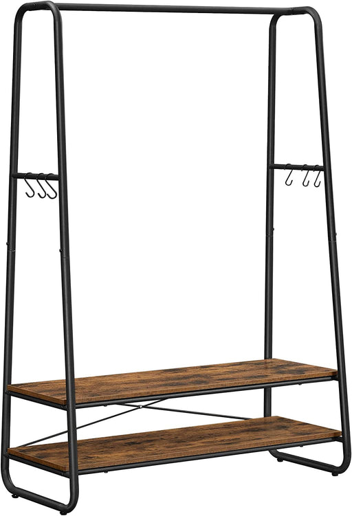 Suport Pentru Haine Cu 2 Rafturi, Maro Vintage Si Negru, 100 Cm