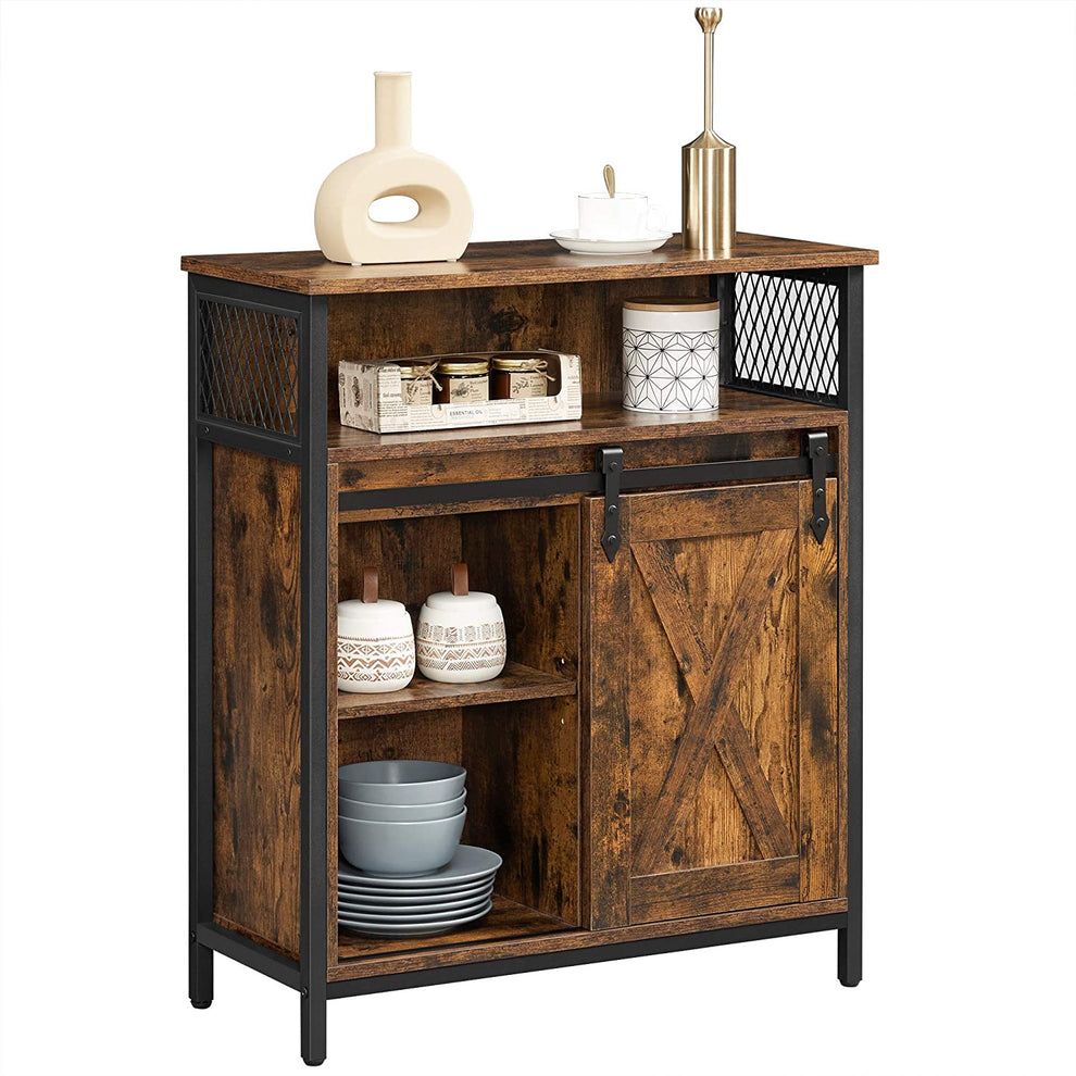 Dulap De Depozitare Cu Usa Glisanta, Maro Rustic Si Negru, 70 Cm