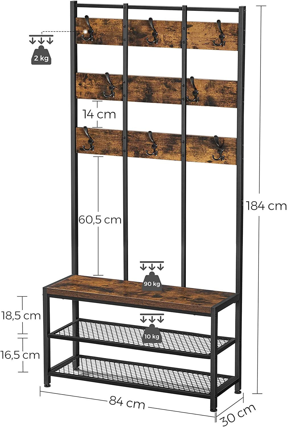 Raft Pentru Haine, Maro Vintage Si Negru, 84 Cm