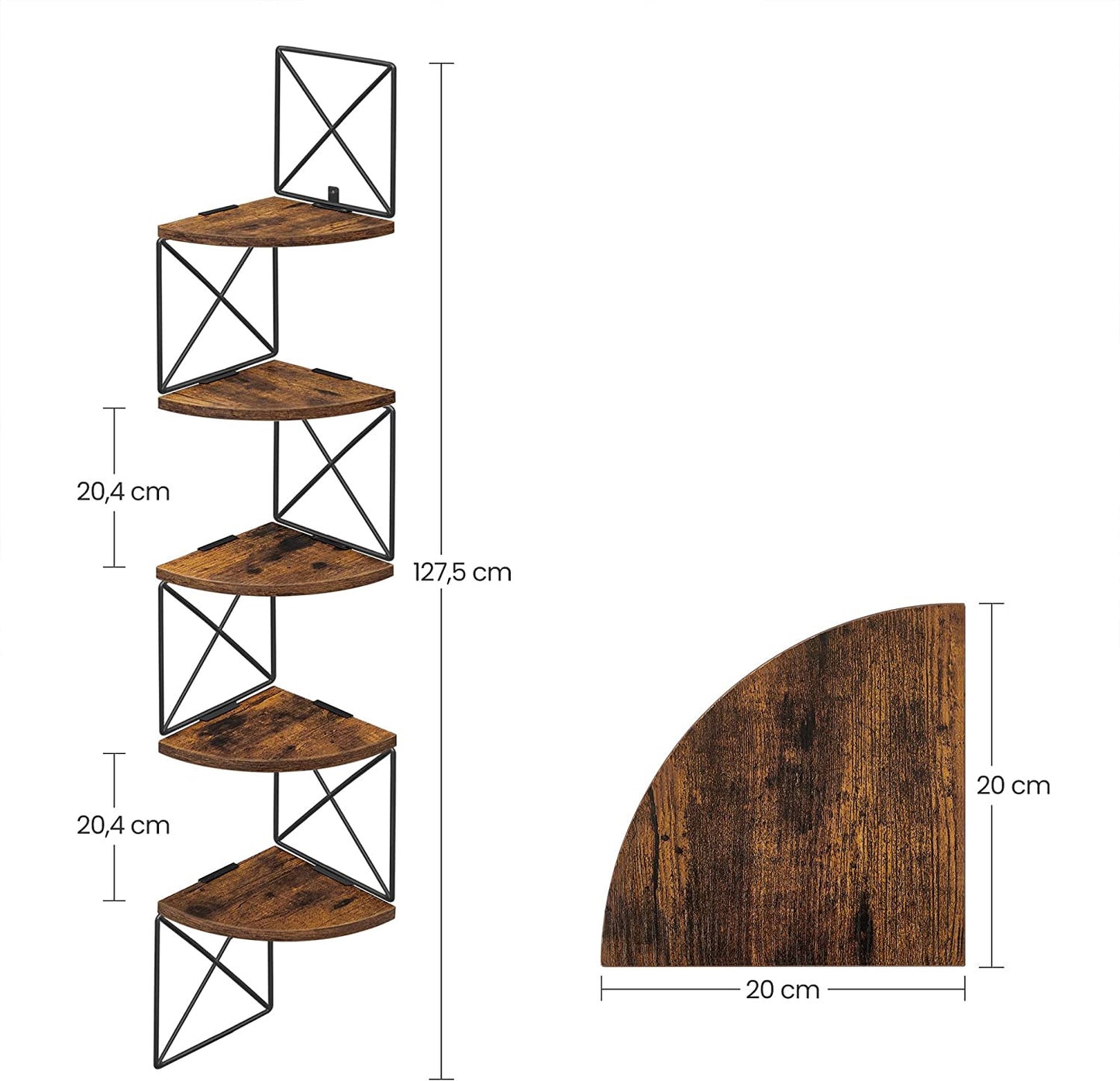 Raft De Colt Cu 5 Niveluri, Maro Rustic Si Negru