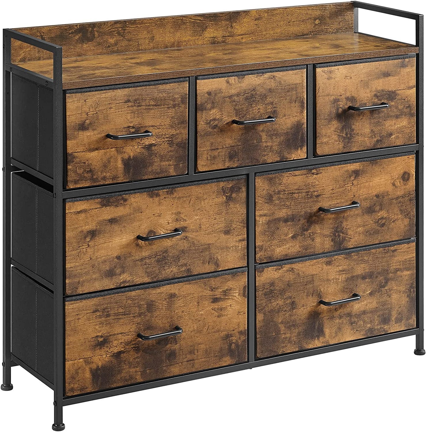 Comoda Cu 7 Sertare, Maro Rustic Și Negru, 98 Cm