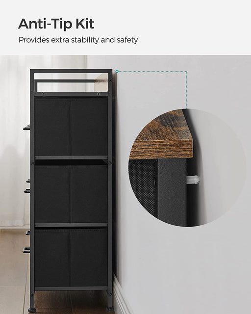 Comoda Cu 7 Sertare, Maro Rustic Și Negru, 98 Cm