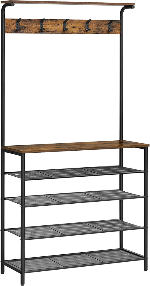 Suport Pentru Haine Cu Suport Pentru Pantofi Cu 5 Niveluri, Maro Rustic Si Negru, 80 Cm