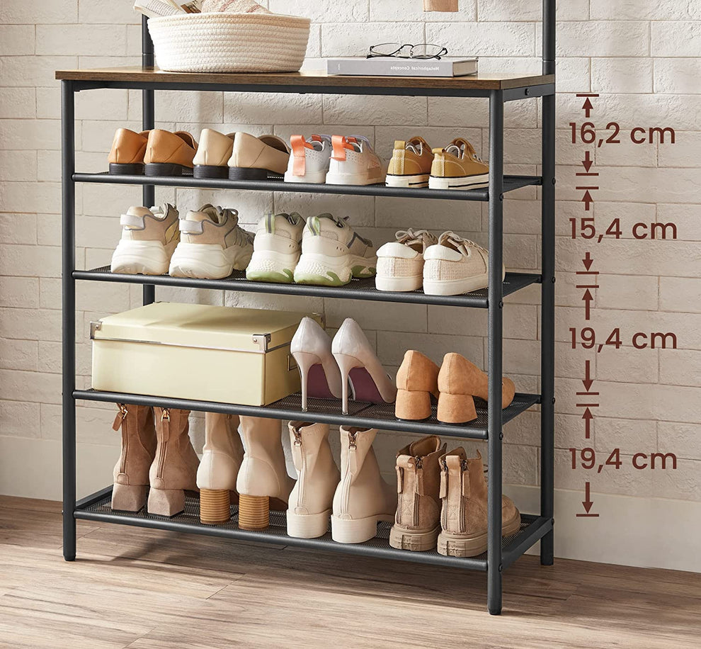 Suport Pentru Haine Cu Suport Pentru Pantofi Cu 5 Niveluri, Maro Rustic Si Negru, 80 Cm