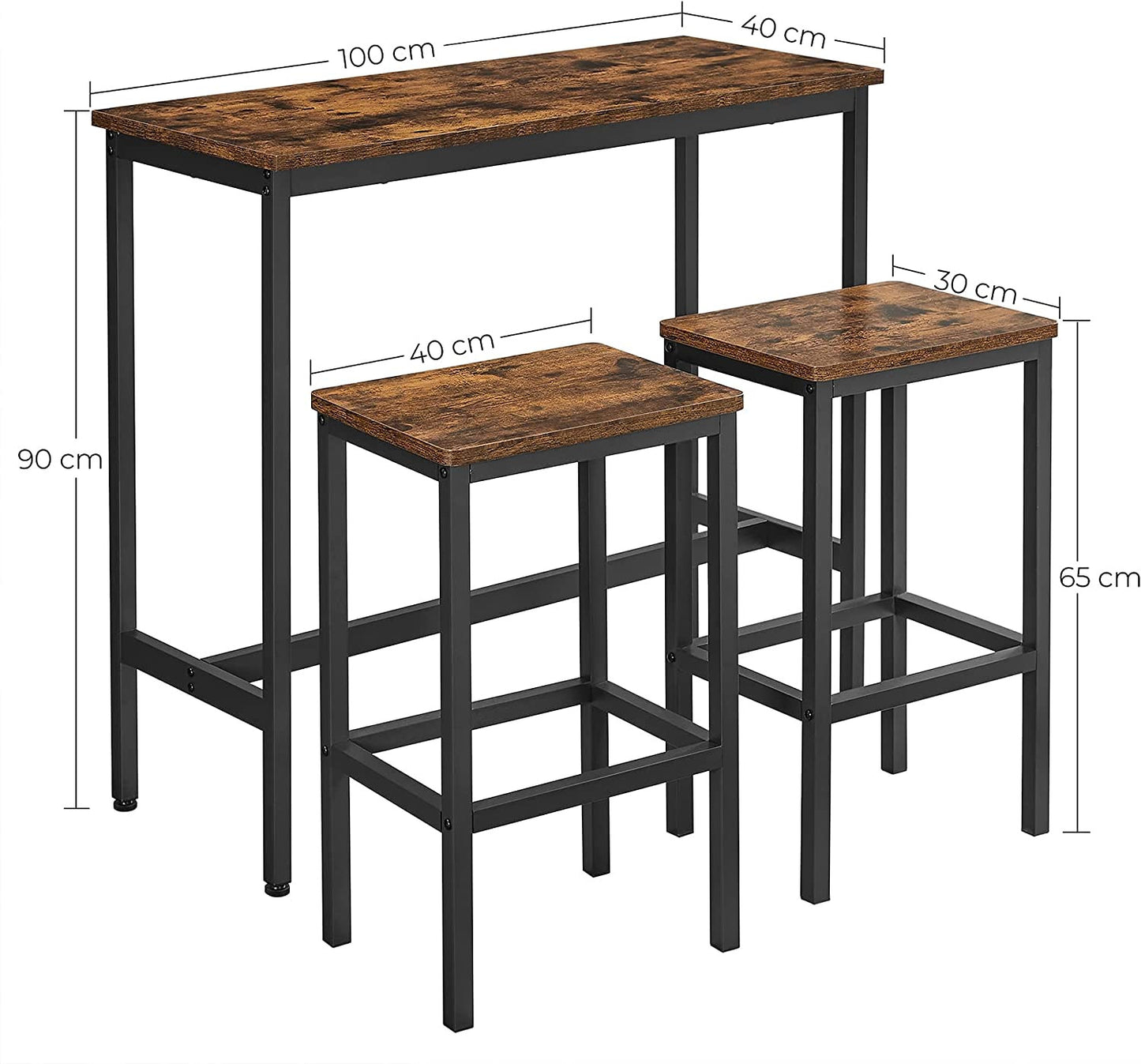 Set Masa De Bar Si Scaune, Maro Rustic Și Negru