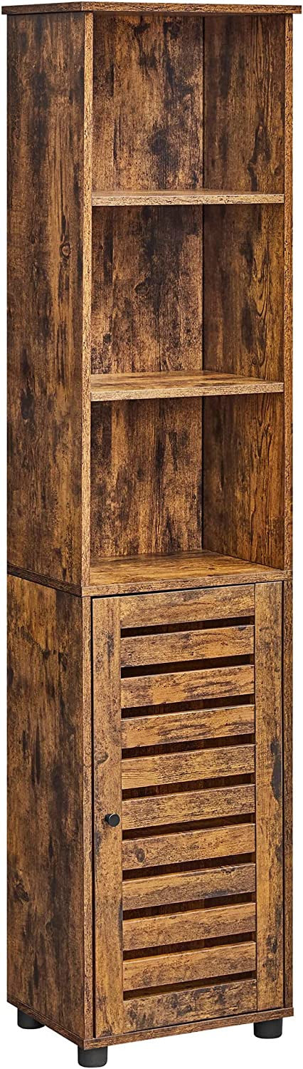 Dulap Inalt Pentru Baie, Cu 3 Compartimente Deschise Și 2 Rafturi Reglabile, Maro Rustic, 40 Cm
