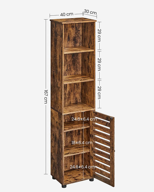 Dulap Inalt Pentru Baie, Cu 3 Compartimente Deschise Și 2 Rafturi Reglabile, Maro Rustic, 40 Cm