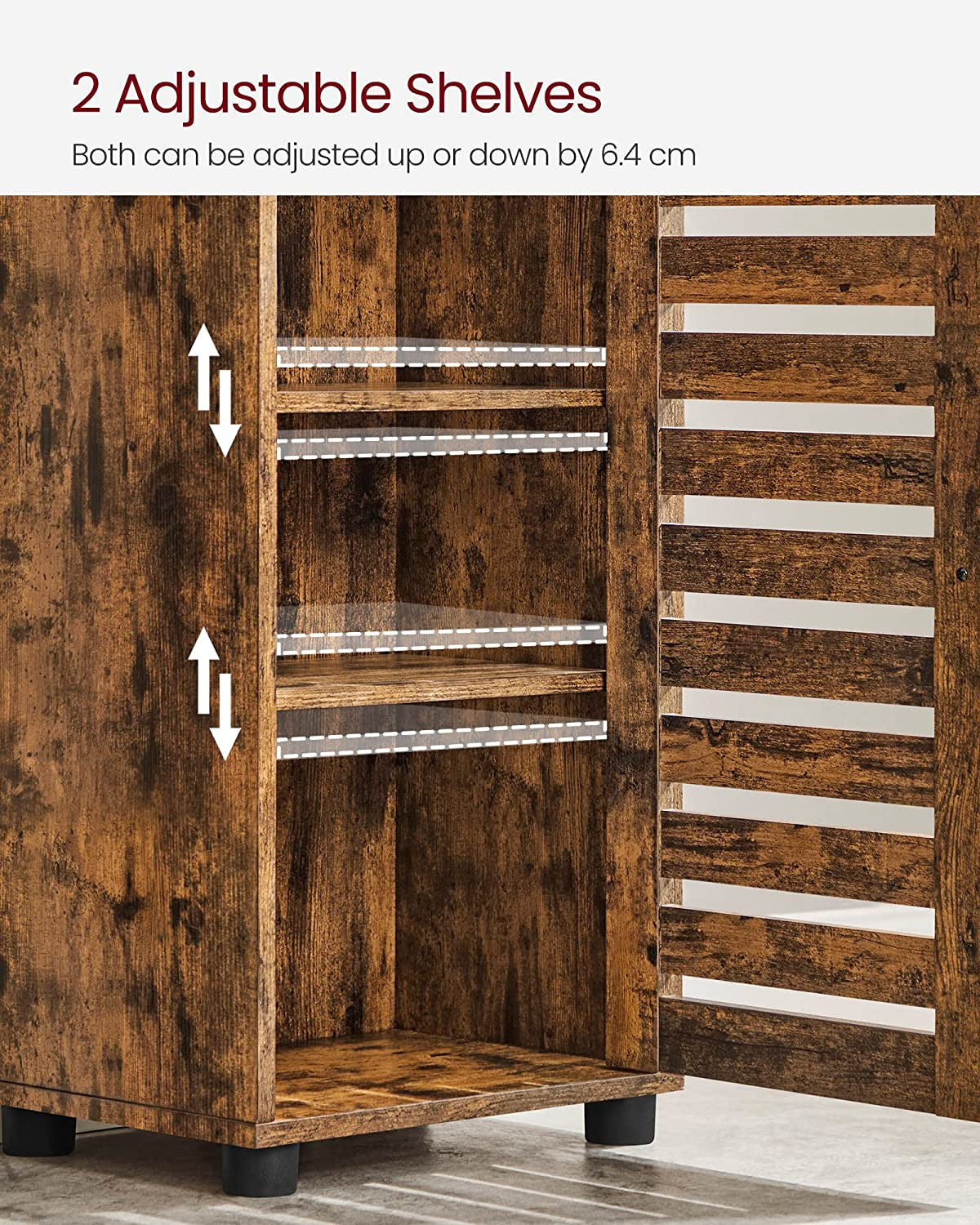 Dulap Inalt Pentru Baie, Cu 3 Compartimente Deschise Și 2 Rafturi Reglabile, Maro Rustic, 40 Cm