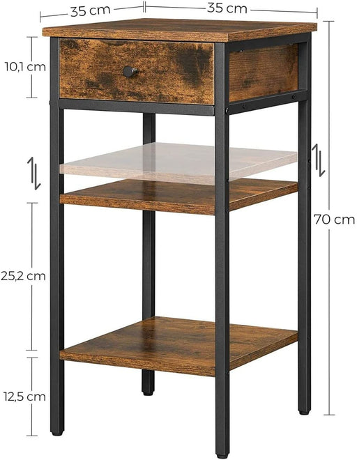 Masuta Inalta Cu Sertar Si 2 Rafturi De Depozitare, Maro Rustic Si Negru, 35 Cm