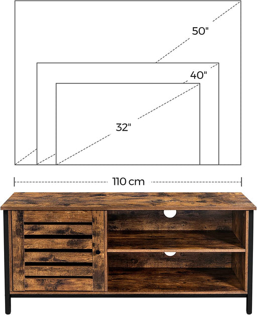 Comoda Tv Cu 1 Usa Si 2 Rafturi, Maro Rustic Și Negru, 110 Cm