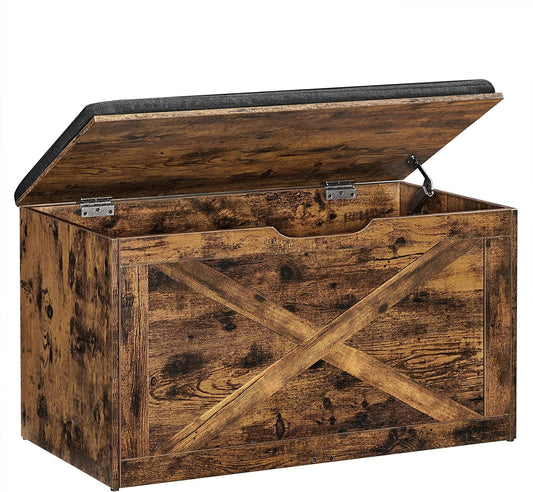 Banca De Incaltaminte Captusita, Cu Scaun Capitonat, Maro Rustic, 76 Cm
