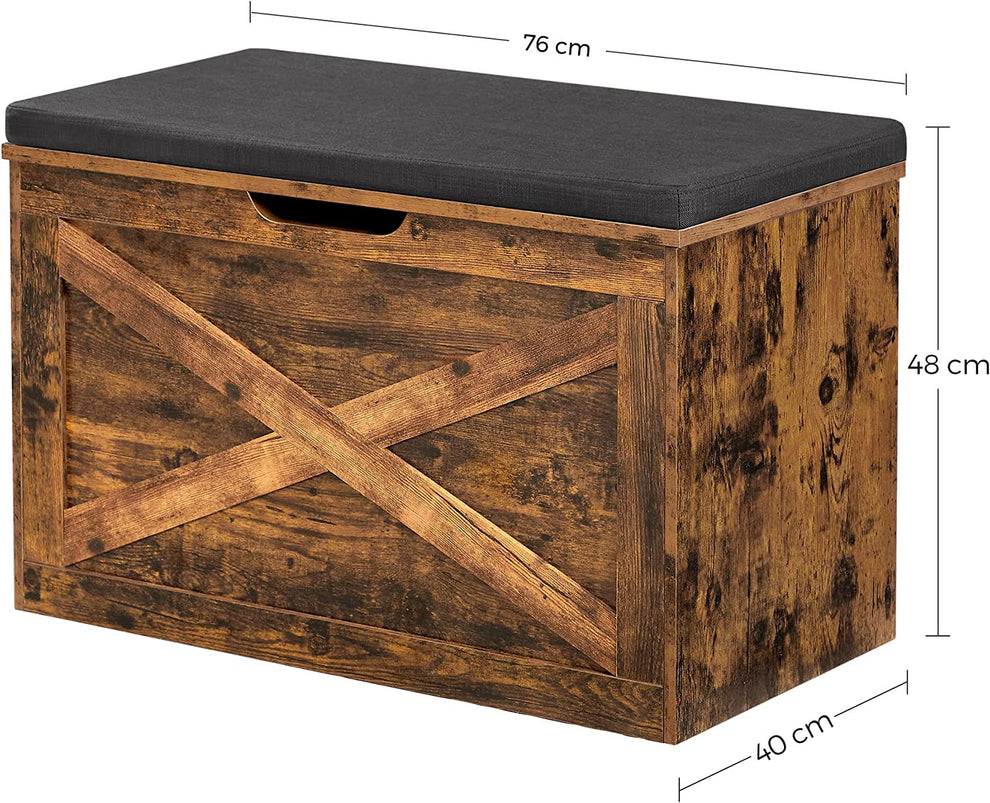 Banca De Incaltaminte Captusita, Cu Scaun Capitonat, Maro Rustic, 76 Cm