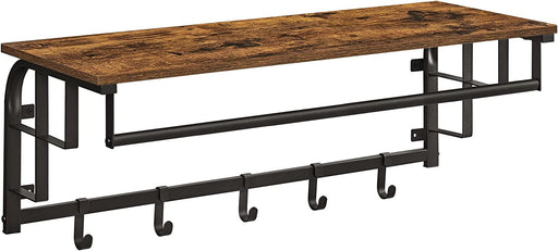 Raft De Perete Cu 5 Carlige Detasabile, Vintage Maro Si Negru, 80 Cm