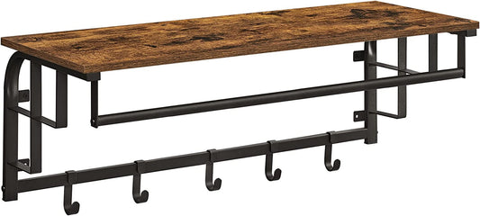 Raft De Perete Cu 5 Carlige Detasabile, Vintage Maro Si Negru, 80 Cm