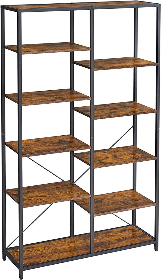 Biblioteca Cu 5 Niveluri, Maro Rustic Si Negru, 100 Cm