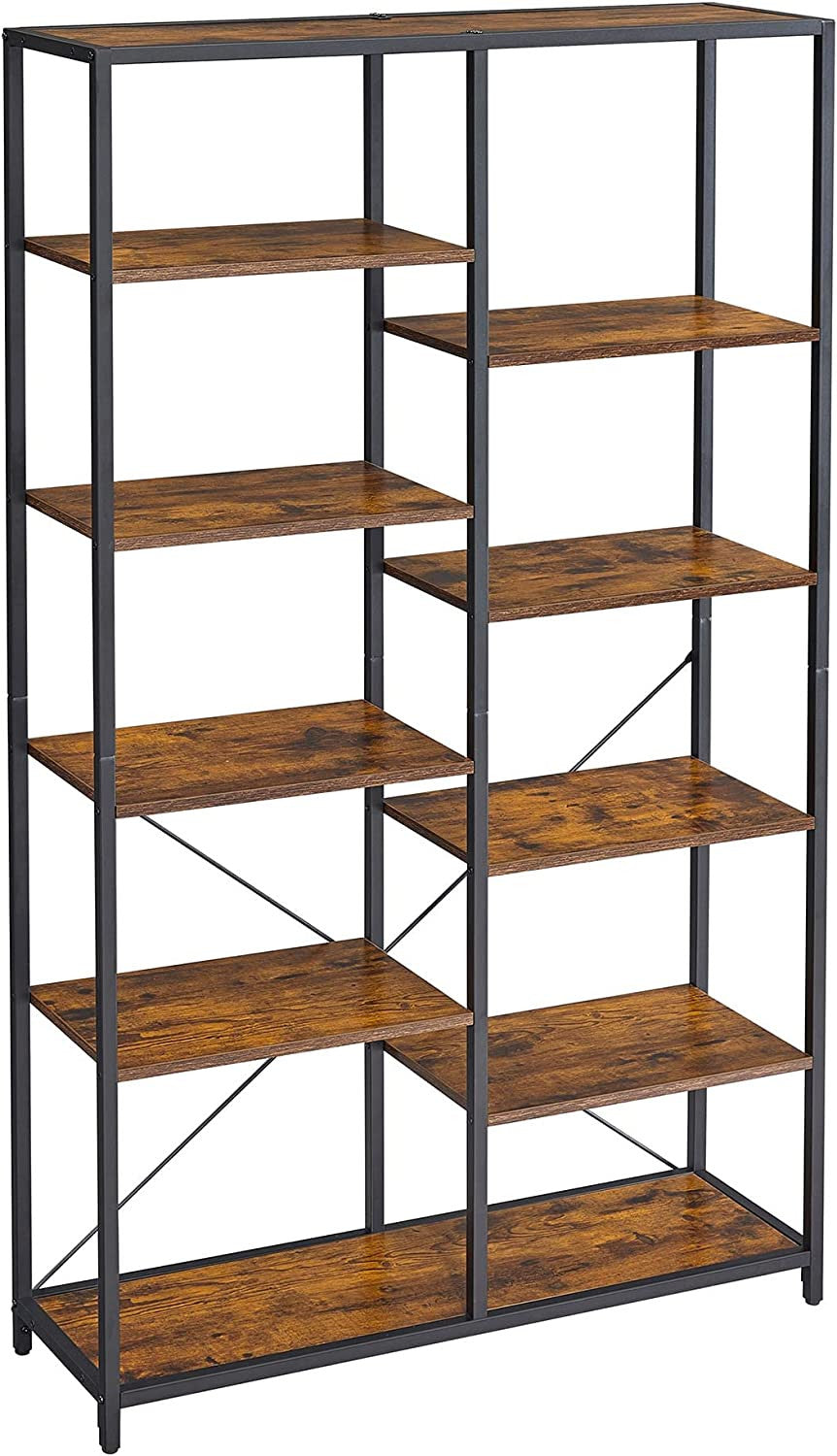 Biblioteca Cu 5 Niveluri, Maro Rustic Si Negru, 100 Cm