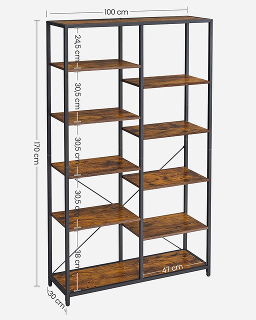 Biblioteca Cu 5 Niveluri, Maro Rustic Si Negru, 100 Cm