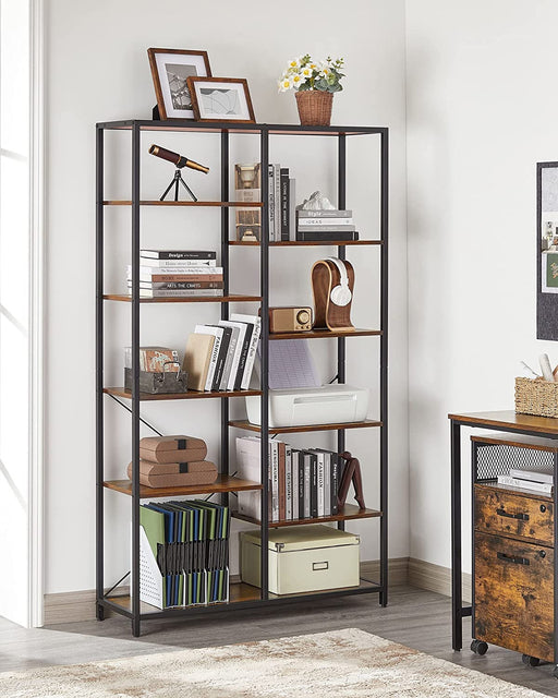 Biblioteca Cu 5 Niveluri, Maro Rustic Si Negru, 100 Cm