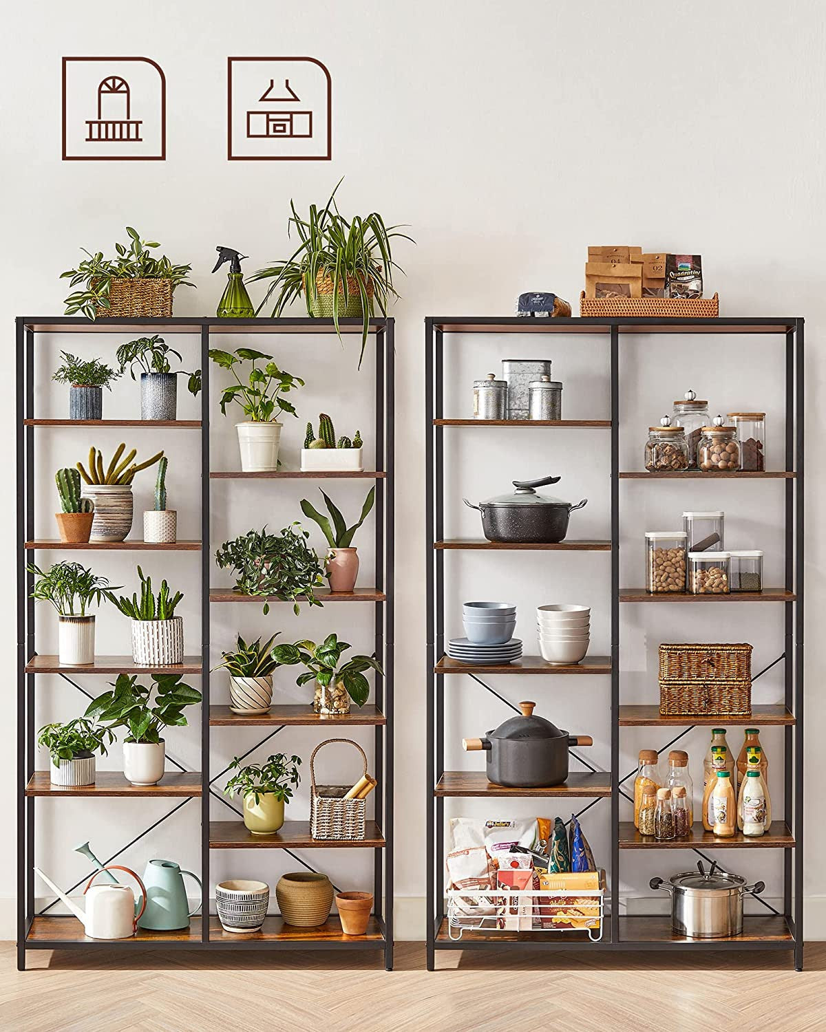Biblioteca Cu 5 Niveluri, Maro Rustic Si Negru, 100 Cm