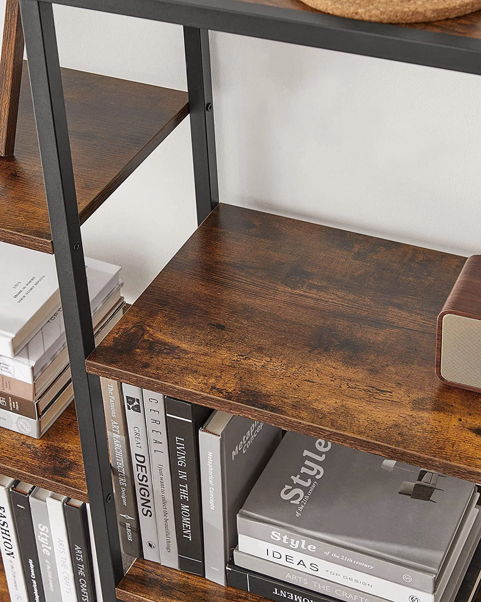 Biblioteca Cu 5 Niveluri, Maro Rustic Si Negru, 100 Cm