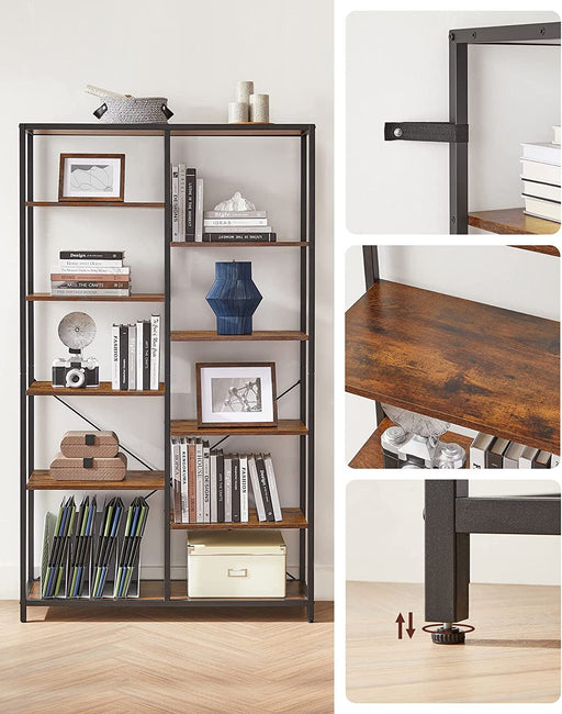 Biblioteca Cu 5 Niveluri, Maro Rustic Si Negru, 100 Cm