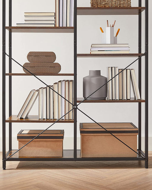 Biblioteca Cu 5 Niveluri, Maro Rustic Si Negru, 100 Cm