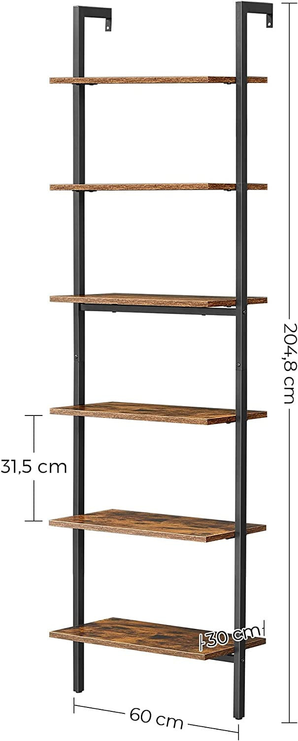 Etajera Cu 6 Rafturi, Maro Rustic Si Negru, 60 Cm