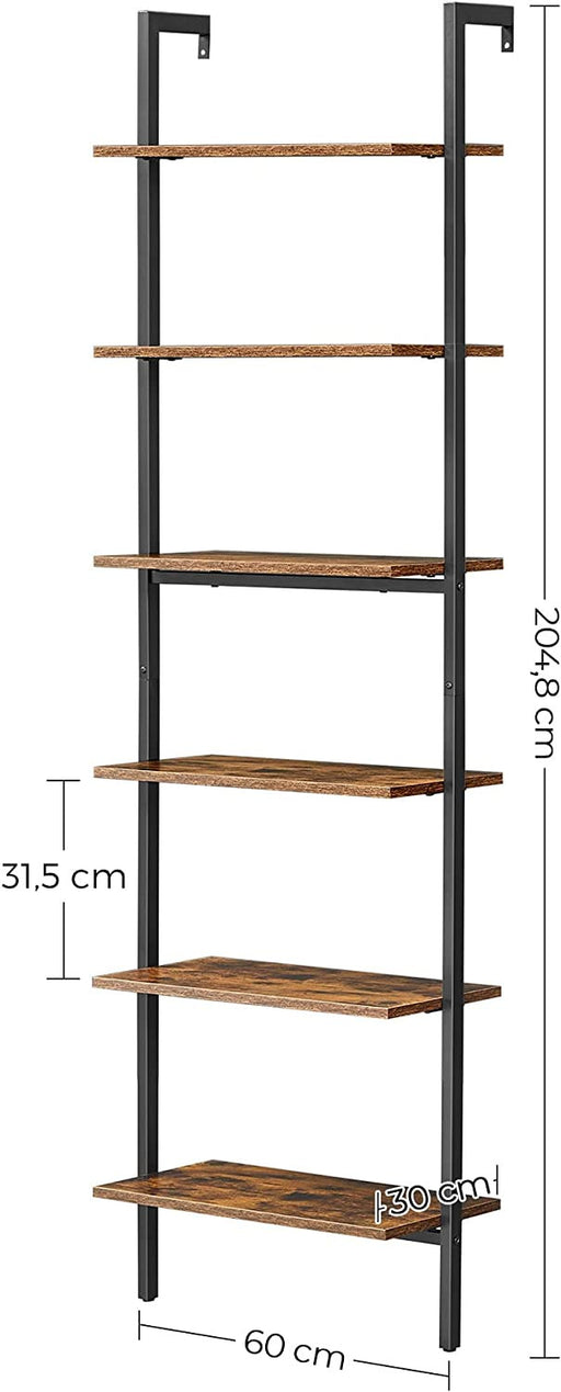 Etajera Cu 6 Rafturi, Maro Rustic Si Negru, 60 Cm