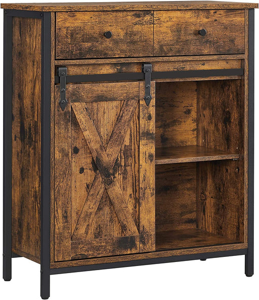Dulap De Depozitare, Cu 1 Sertar Si Usa Glisanta De Hambar, Maro Rustic Si Negru, 70 Cm