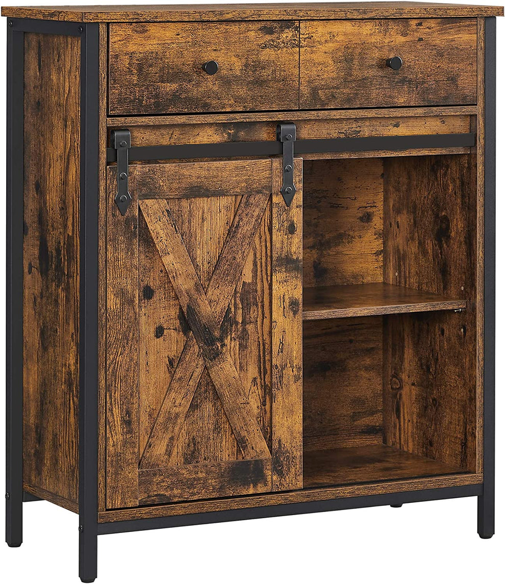 Dulap De Depozitare, Cu 1 Sertar Si Usa Glisanta De Hambar, Maro Rustic Si Negru, 70 Cm