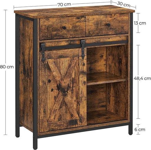 Dulap De Depozitare, Cu 1 Sertar Si Usa Glisanta De Hambar, Maro Rustic Si Negru, 70 Cm