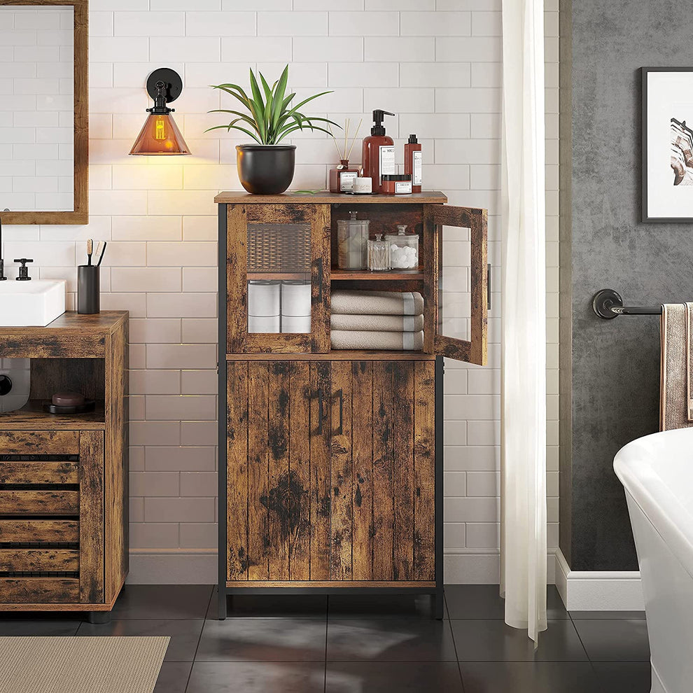 Dulap De Depozitare, Multifunctional, Maro Rustic Si Negru, 60 Cm