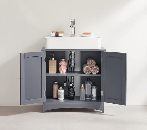 Dulap De Depozitare Pentru Baie Cu 2 Usi, Polita Reglabila, Gri Rustic, 60 Cm