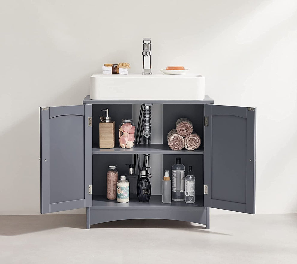Dulap De Depozitare Pentru Baie Cu 2 Usi, Polita Reglabila, Gri Rustic, 60 Cm