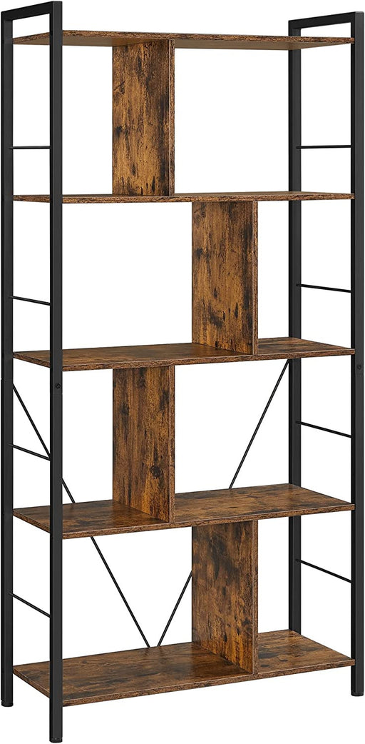 Biblioteca Cu 5 Niveluri, Maro Rustic Si Negru, 74 Cm