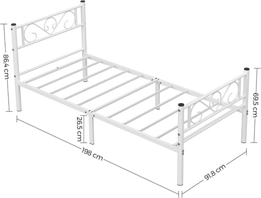 Cadru De Pat Din Metal, De O Persoana, Alb, 90 X 190 Cm