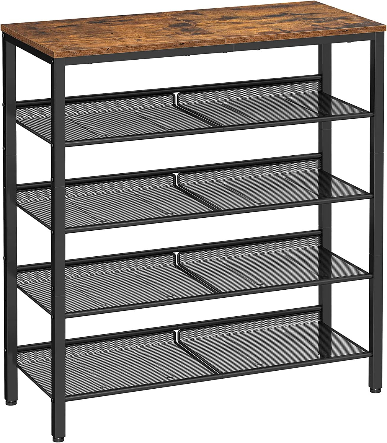 Suport Pentru Pantofi Cu 5 Niveluri, Cu Rafturi Reglabile, Maro Vintage Si Negru, 75 Cm
