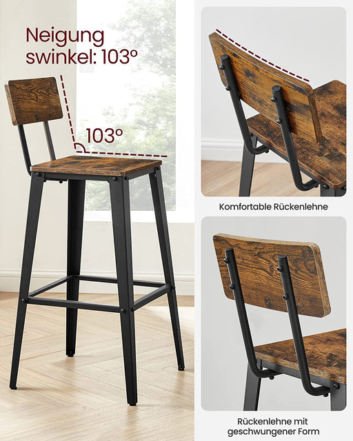 Set 2 Scaune De Bar, Maro Vintage Si Negru