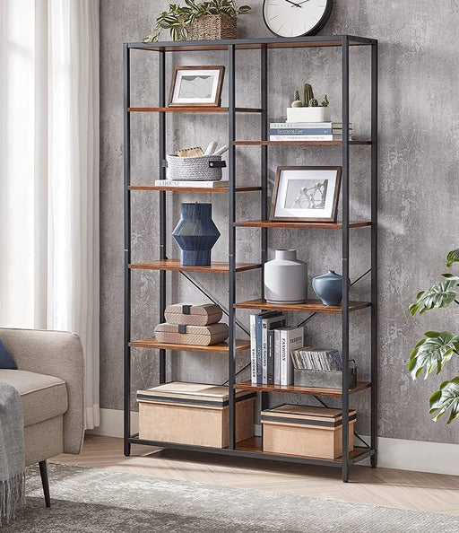 Biblioteca Cu 5 Niveluri, Maro Rustic Si Negru, 100 Cm