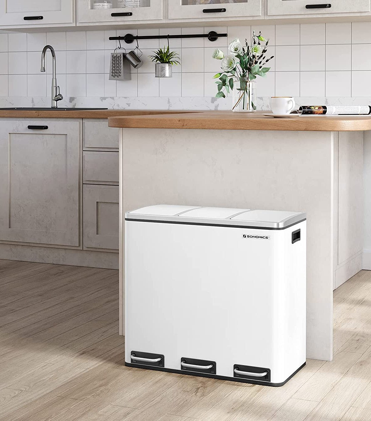 Sistem De Separare A Deseurilor, Inchidere Soft, Cu Pedale, Alb, 61 Cm