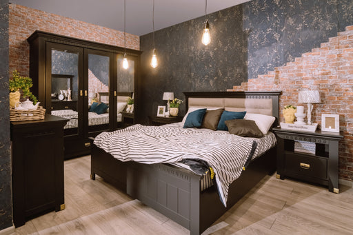 Dulap Saint Tropez, 3 Usi si 2 Sertare, Vopsit Negru, 208 Cm