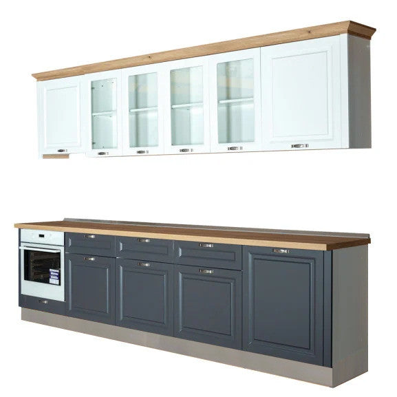 Bucatarie Libra, Alb Si Grafit, Front Mdf Vopsit, 307.6 X 223 X 60 Cm