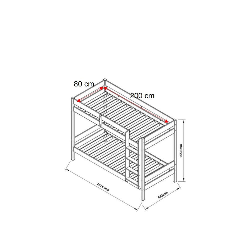 Cadru Pat Rita Etajat Lacuit, Dimensiune Saltea 80 x 200 Cm