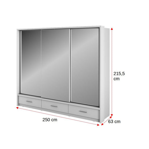 Dulap Martin Cu Iluminare Cu 3 Usi Si 3 Sertare, Alb, 250 Cm