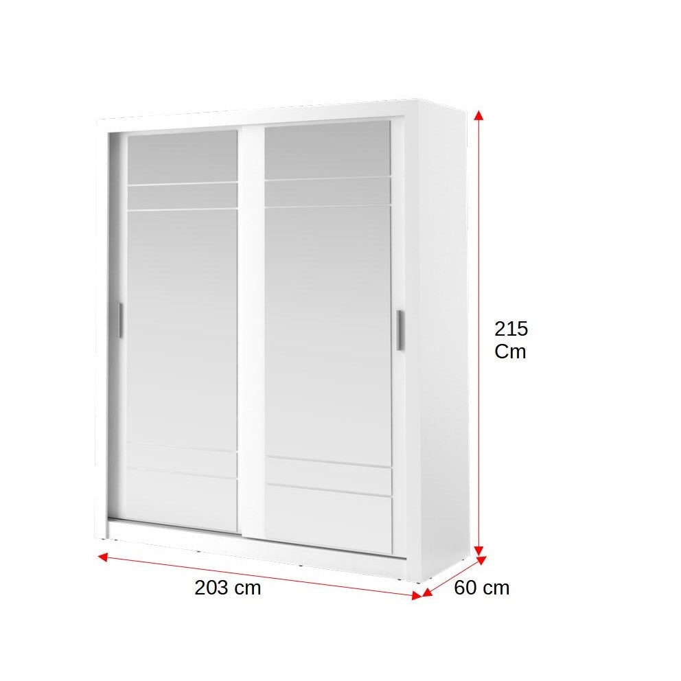 Dulap Martin Cu 2 Usi Cu Oglinzi, Alb, 203 Cm