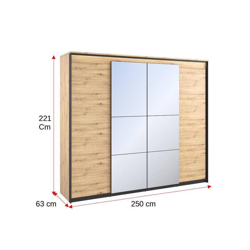 Dulap Vant Cu Led, Cu 4 Usi, Stejar Artizan Si Negru, 250 Cm