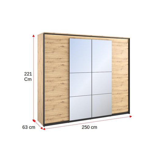 Dulap Vant Cu Led, Cu 4 Usi, Stejar Artizan Si Negru, 250 Cm