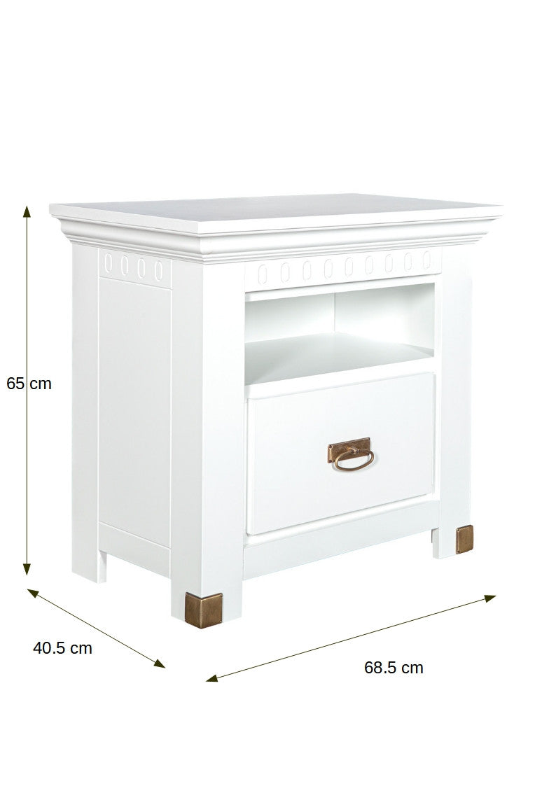 Noptiera Saint Tropez, 1 Sertar, Vopsit Alb, 68.6 Cm