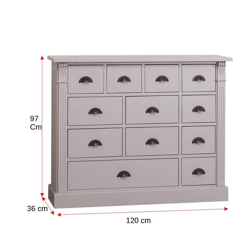 Comoda Cu 12 Sertare Odette Lemn Masiv, Gri, 120 Cm